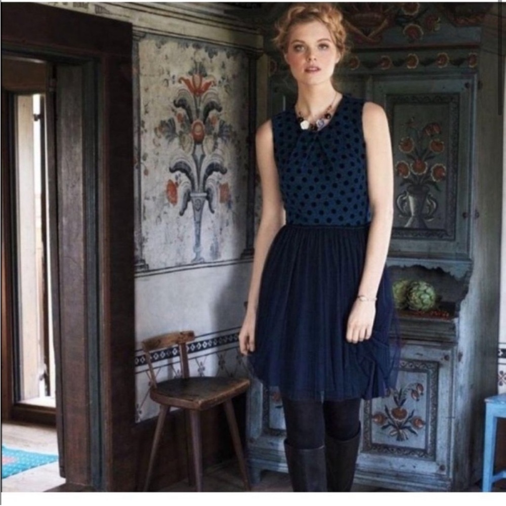 Anthropologie | Polka dot dress with full skirt